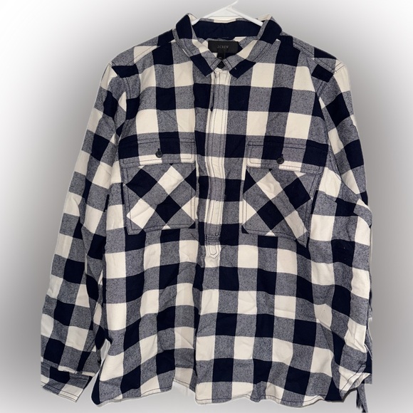 J. Crew Tops - J. Crew Women's Navy and White Checkered Shirt
